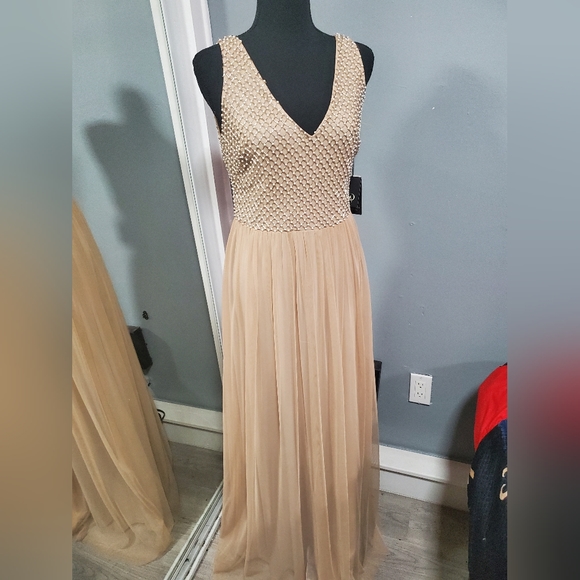 Adrianna Papell Creme Pearl Beaded Maxi Dress Sz 2 New with tags - Picture 4 of 11